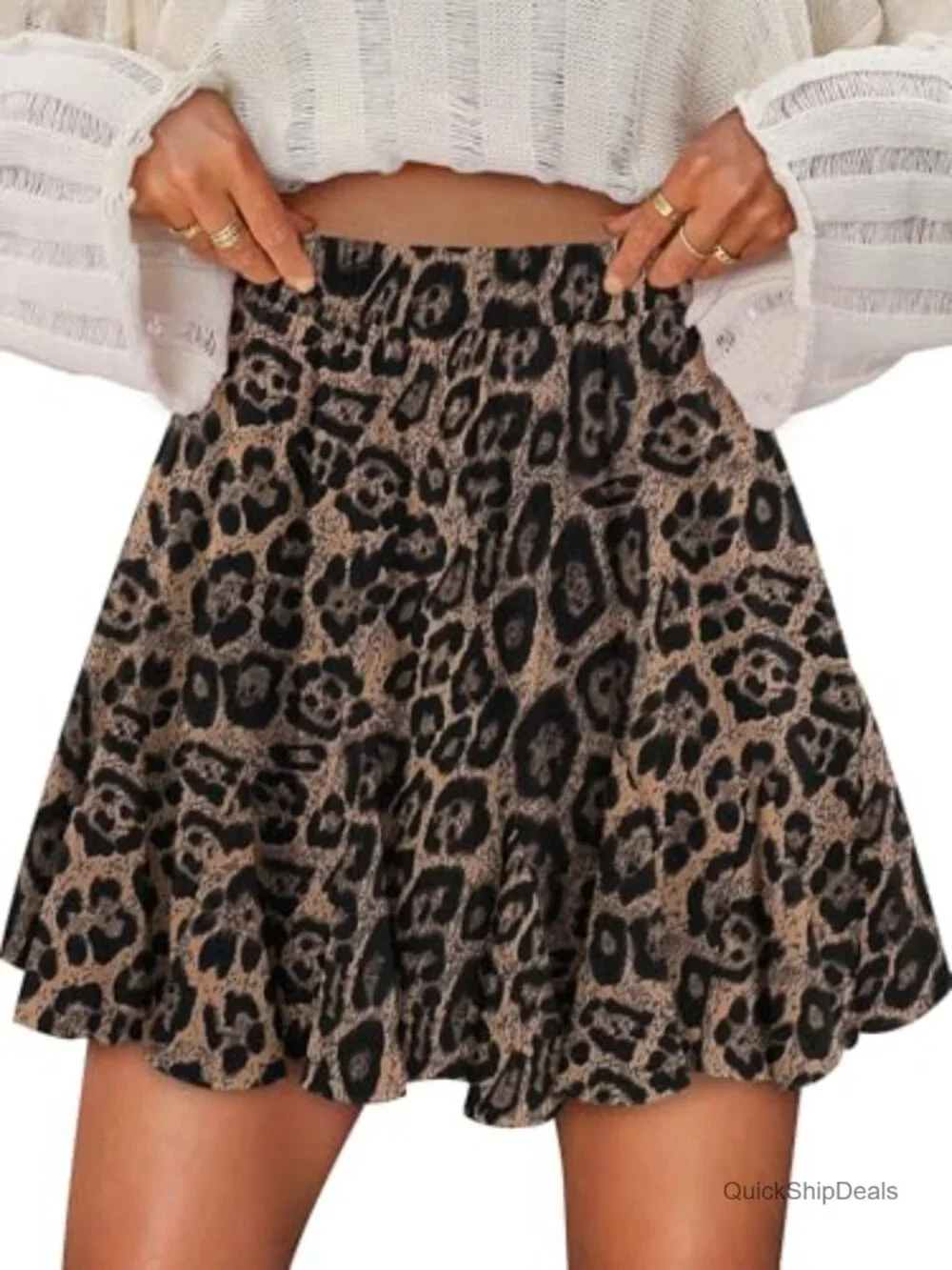 Pleated Skater Mini Skirt High Waisted Ruffled Flared A-Line 100% Polyester